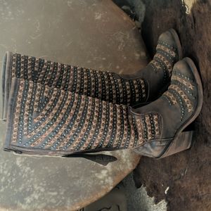 LIBERTY BLACK LB71244 Cafe Vintage studded & cross stitched tall ladies boots 6